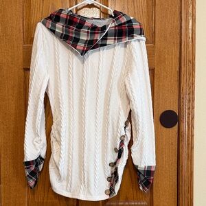 Plaid Accent White Sweater